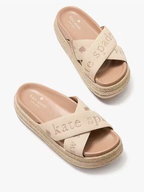 ♠️Kate Spade Piper Flatform Espadrilles Sandals, Light Fawn NEW NIB